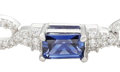 Suzy Levian Sterling Silver Emerald-cut Pink Sapphire And Diamond Accent Tennis Bracelet In Blue