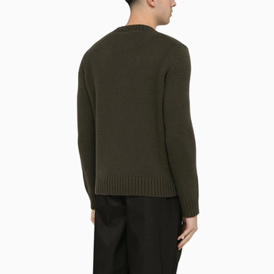 Shop Prada Loden-coloured Wool Cashmere Crew-neck Sweater With Logo Men In Green