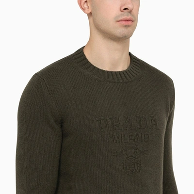 Shop Prada Loden-coloured Wool Cashmere Crew-neck Sweater With Logo Men In Green