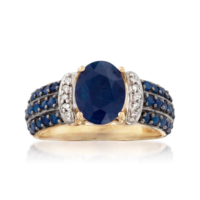 Shop Ross-simons Sapphire Ring With Diamond Accents In 14kt Yellow Gold In Blue