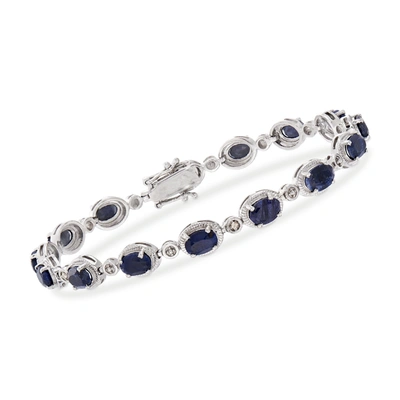 Ross-simons Sapphire Bracelet With Diamond Accents In Sterling Silver In Silver