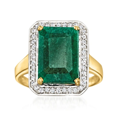 Shop Ross-simons Emerald And . Diamond Ring In 14kt Yellow Gold In Green
