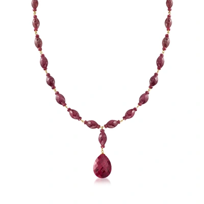 Ross-simons Ruby Drop Necklace In 18kt Yellow Gold Over Sterling Silver In Gold