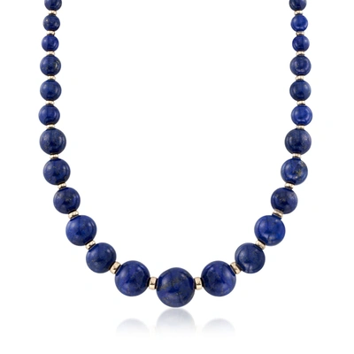 Shop Ross-simons 6-18mm Graduated Blue Lapis Bead Necklace With 14kt Yellow Gold