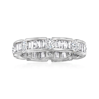 Ross-simons Baguette And Round Diamond Eternity Band In 14kt White Gold In Silver