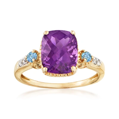 Shop Ross-simons Amethyst And . Swiss Blue Topaz Ring With Diamond Accents In 14kt Yellow Gold In Purple