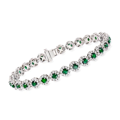 Ross-simons Emerald And Diamond Tennis Bracelet In 14kt White Gold In Silver