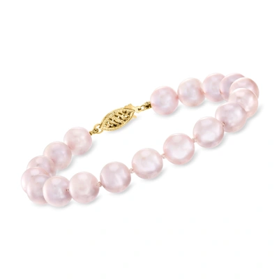 Shop Ross-simons 8-8.5mm Pink Cultured Pearl Bracelet With 14kt Yellow Gold Clasp