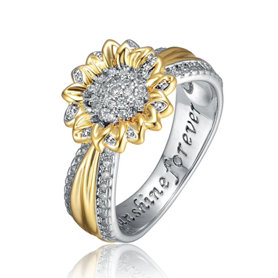 Shop Rachel Glauber Rhodium And 14k Gold Plated Cubic Zirconia Nature Inspired Ring In Silver