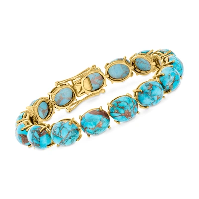 Shop Ross-simons Mohave Turquoise Bracelet In 18kt Gold Over Sterling In Blue