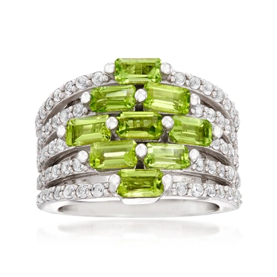 Shop Ross-simons Peridot And . White Topaz Multi-row Ring In Sterling Silver In Green