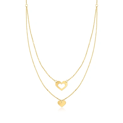Rs Pure Ross-simons Italian 14kt Yellow Gold Heart Double Necklace In Gold