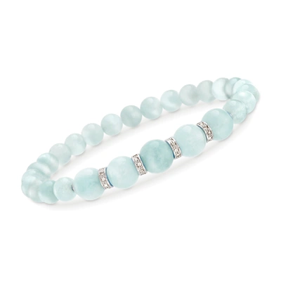 Shop Ross-simons 6-8mm Graduated Aquamarine Bead And . Diamond Spacer Bracelet In Sterling Silver