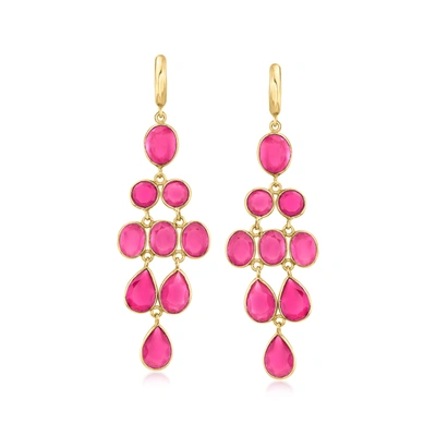Ross-simons Pink Quartz Drop Earrings In 18kt Gold Over Sterling In Pink