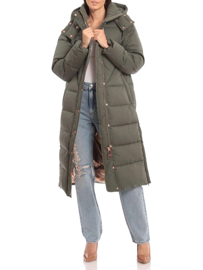 Shop Avec Les Filles Womens Long Quilted Puffer Jacket In Green