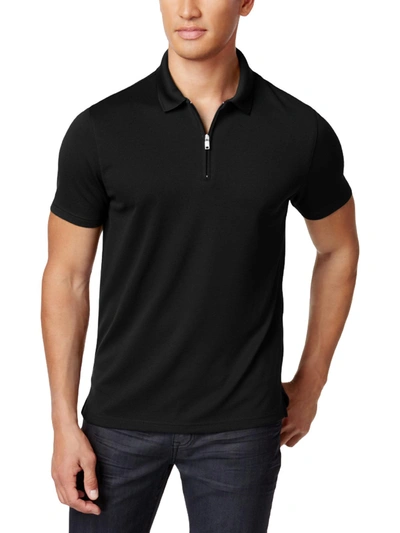 Shop Alfani Ottoman Mens Ribbed 1/4 Zip Polo Shirt In Black
