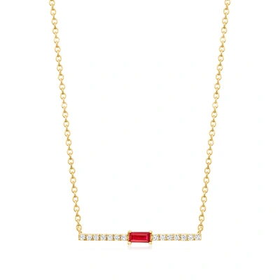 Shop Rs Pure By Ross-simons Ruby And . Diamond Bar Necklace In 14kt Yellow Gold In Red