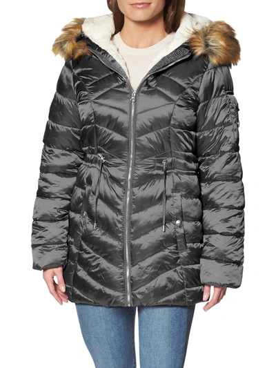 Shop Jessica Simpson Womens Faux Fur Water Resistant Puffer Coat In Grey