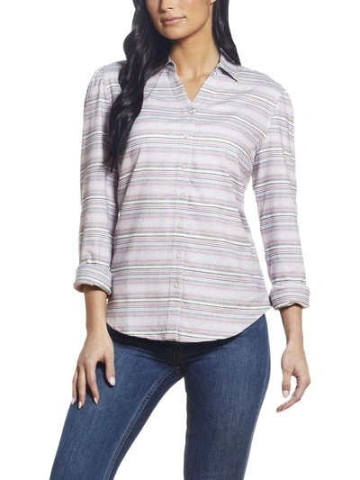 Weatherproof Vintage Womens Striped Flannel Button-down Top In Multi