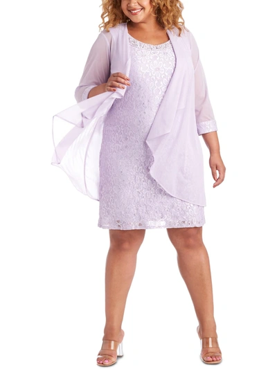 Shop R & M Richards Plus Womens Lace Floral Print Dress With Jacket In Blue