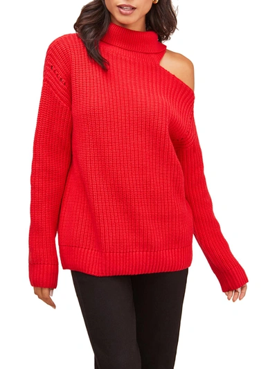 Shop Astr Sepulveda Womens Ribbed Knit Oversized Turtleneck Sweater In Red