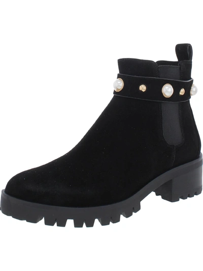 Shop Karl Lagerfeld Pola Womens Embellished Ankle Chelsea Boots In Black