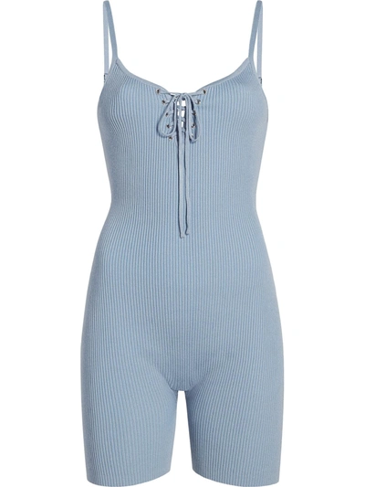 Shop Madden Girl Womens Lace-up Ribbed Romper In Blue
