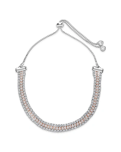 Sterling Forever 14k Rose Gold Plated Cz Triple Slider Bracelet In Silver