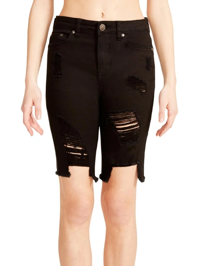 Shop Madden Girl Bandit Womens Mid-rise Destroyed Bermuda Shorts In Black