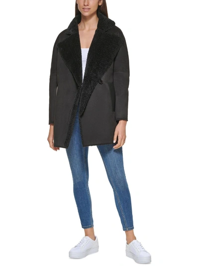 Calvin Klein Womens Midi Warm Faux Fur Coat In Black