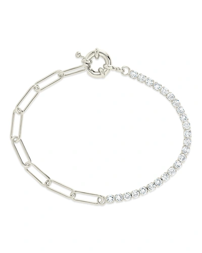 Shop Sterling Forever Cz & Paperclip Chain Bracelet In Silver