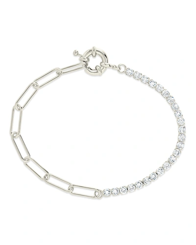 Sterling Forever Rhodium Plated Cz Paperclip Chain Bracelet In Silver