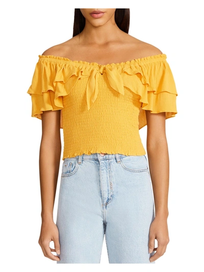 Shop Bb Dakota By Steve Madden Did I Flutter Womens Smocked Ruffled Pullover Top In Yellow