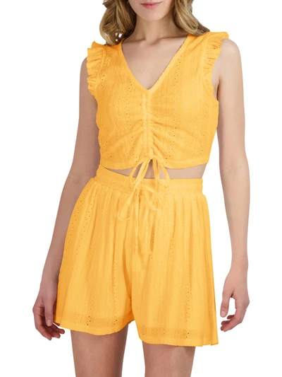 Shop Bcbgeneration Womens Eyelet Ruffle Cropped In Yellow