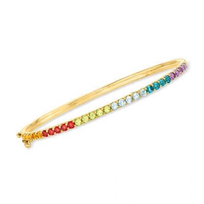 Shop Ross-simons Multi-gemstone Bangle Bracelet In 18kt Gold Over Sterling In Red