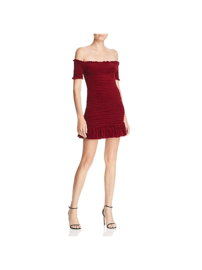 Shop Aqua Womens Smocked Velvet Mini Dress In Red