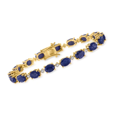Shop Ross-simons Sapphire And . Diamond Bracelet In 18kt Gold Over Sterling In Blue