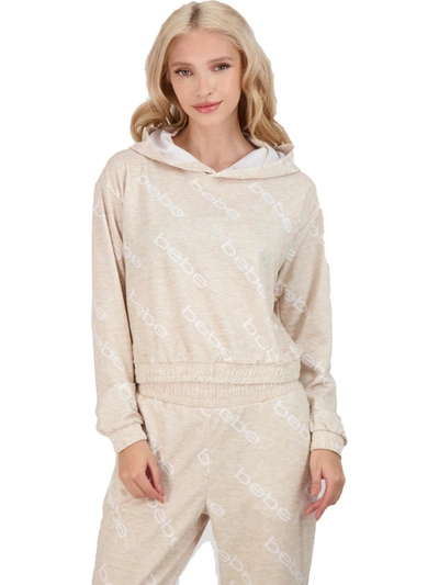 Shop Bebe Womens Cropped Logo Print Hoodie In Beige