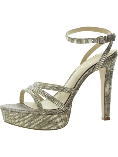 Shop Jessica Simpson Womens Rhinestone Ankle Strap Platform Heels In Gold