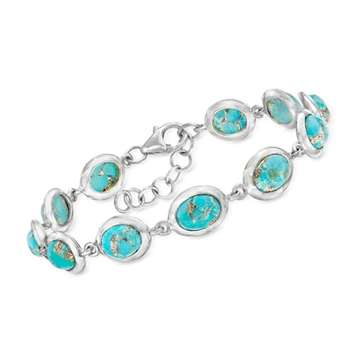 Shop Ross-simons Turquoise Bracelet In Sterling Silver In Blue