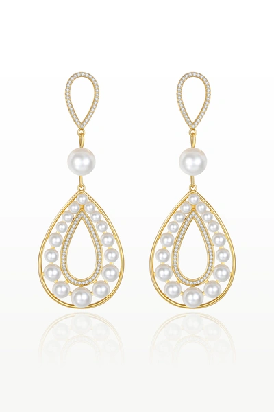 Shop Classicharms Gold Pearl Hollow Teardrop Dangle Earrings In Silver