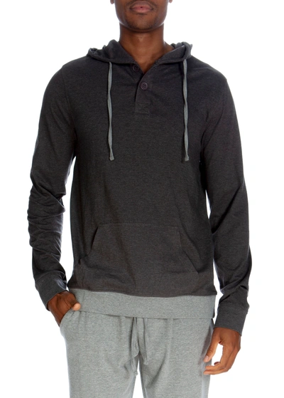 Shop Unsimply Stitched Henley Hoodie With Contrasted Cuff In Grey