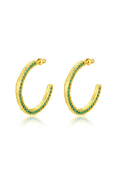 Shop Classicharms Gold Zirconia Molten C Hoop Earrings In Green