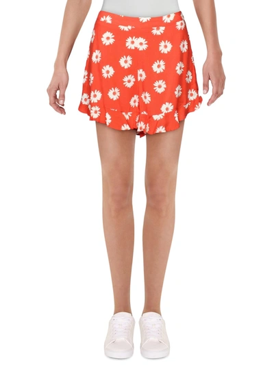 Shop Lush Womens High Waist Floral Casual Shorts In Red