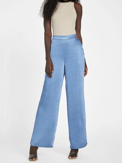Shop Guess Factory Gia Satin Wide-leg Pants In Blue