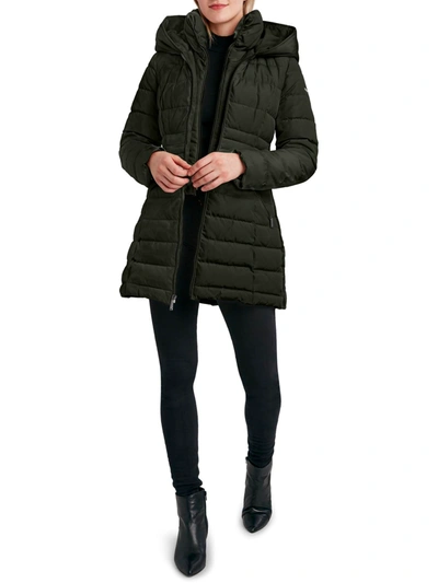 Shop Laundry By Shelli Segal Womens Quilted Hooded Puffer Coat In Green