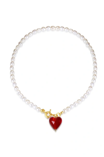 Shop Classicharms Esmée Red Glaze Heart Pendant Pearl Necklace