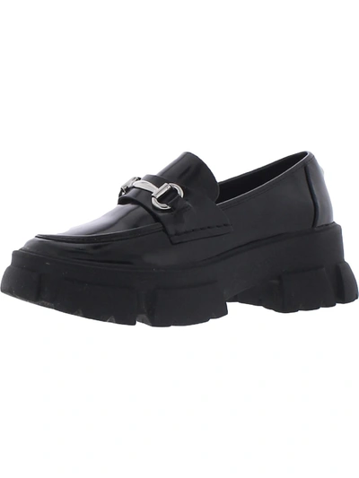 Shop Steve Madden Trifecta Womens Patent Flatform Fashion Loafers In Black