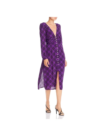 Shop Rahi Trista Womens Puff Sleeve Plaid Midi Dress In Purple