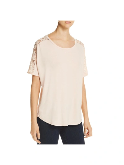 Shop Avec Womens Lace Trim Crew Neck Pullover Top In Beige